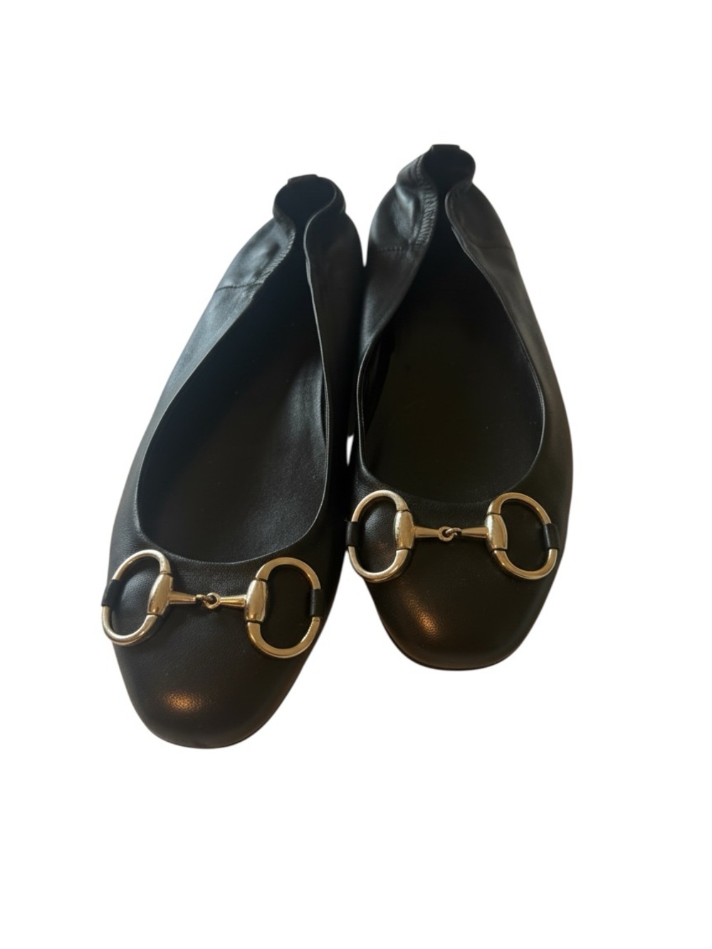 Gucci Horsebit Ballet Flats Black Leather 38.5 8.5 Gold Hardware EUC